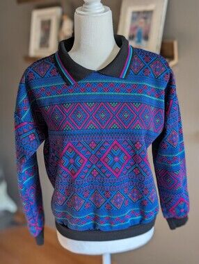 Vintage Cape Cod Neon Collared Pullover Sweater Small 80s 90s Retro Grandpacore